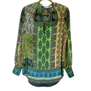 COPY - Liz claiborne Green Blue Paisley Floral Bishop Sleeve Tunic Blouse size M